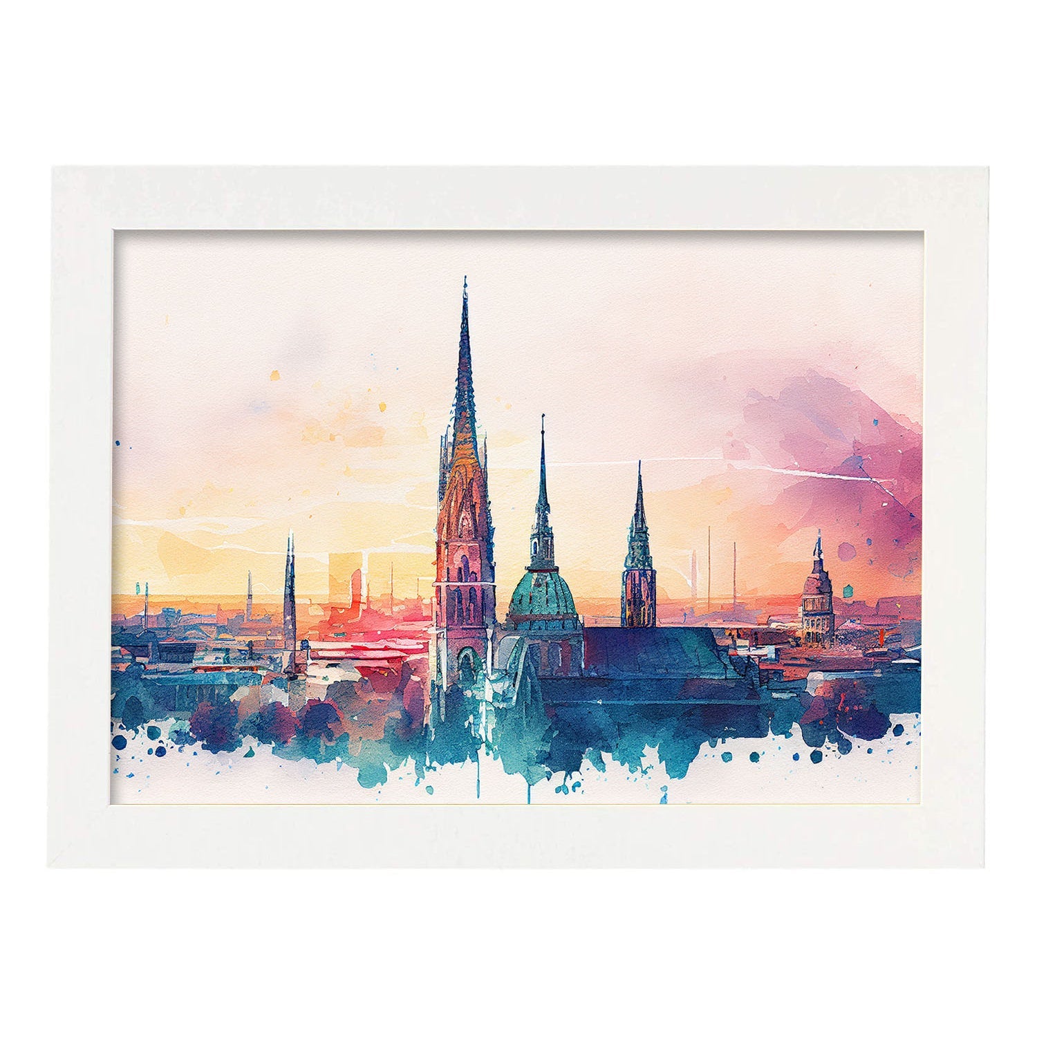 Nacnic watercolor of a skyline of the city of Vienna_4. Aesthetic Wall Art Prints for Bedroom or Living Room Design.-Artwork-Nacnic-A4-Marco Blanco-Nacnic Estudio SL