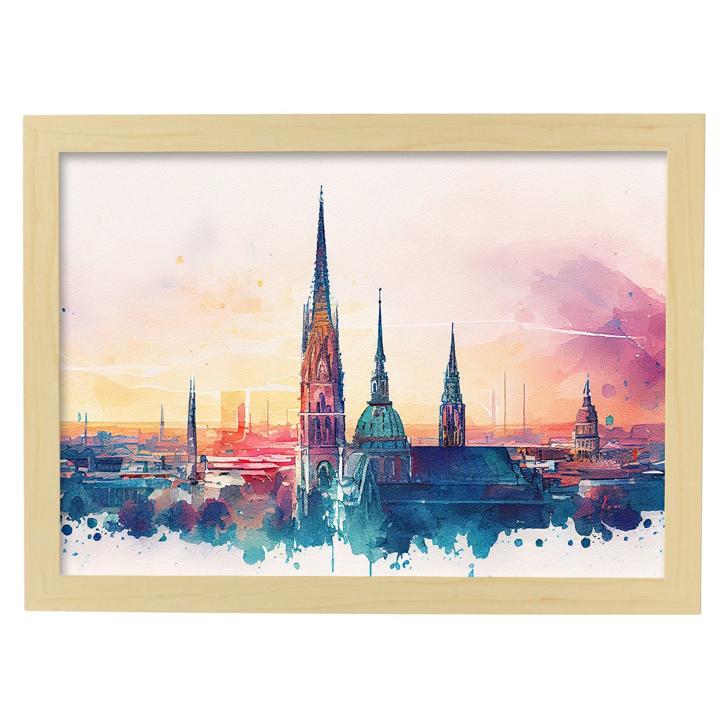 Nacnic watercolor of a skyline of the city of Vienna_4. Aesthetic Wall Art Prints for Bedroom or Living Room Design.-Artwork-Nacnic-A4-Marco Madera Clara-Nacnic Estudio SL