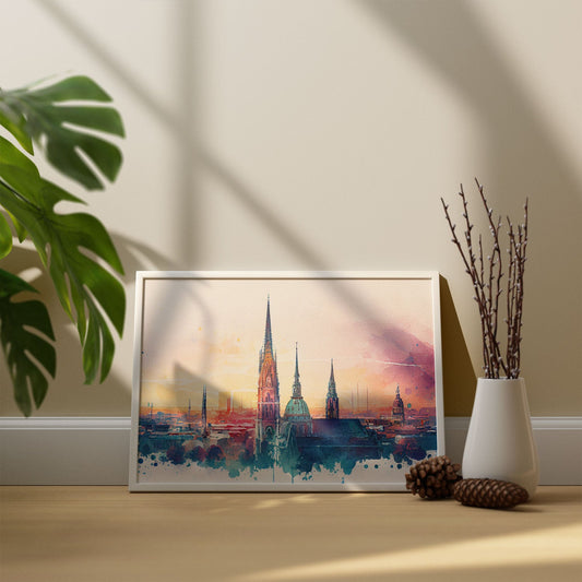 Nacnic watercolor of a skyline of the city of Vienna_4. Aesthetic Wall Art Prints for Bedroom or Living Room Design.-Artwork-Nacnic-A4-Sin Marco-Nacnic Estudio SL