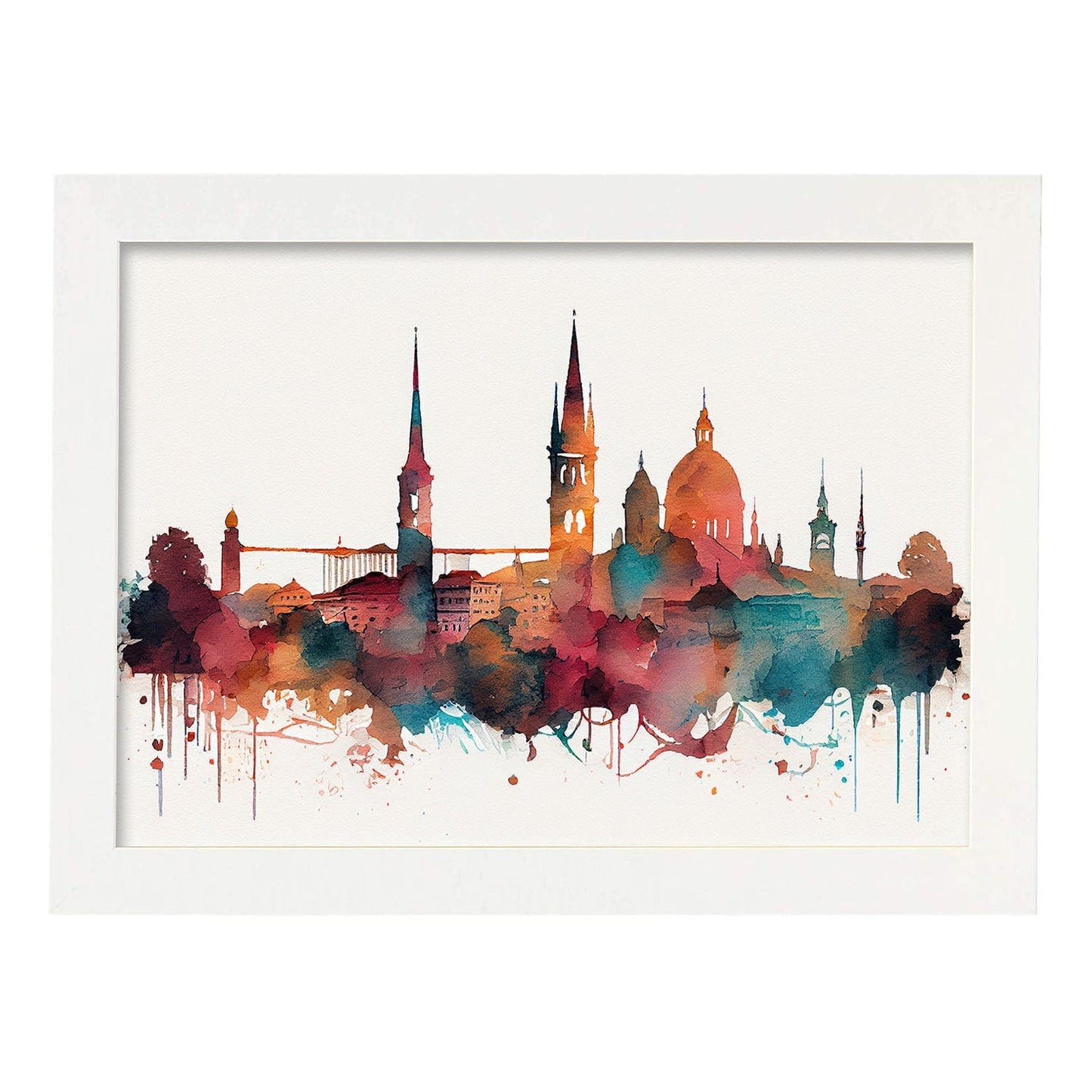 Nacnic watercolor of a skyline of the city of Zurich. Aesthetic Wall Art Prints for Bedroom or Living Room Design.-Artwork-Nacnic-A4-Marco Blanco-Nacnic Estudio SL