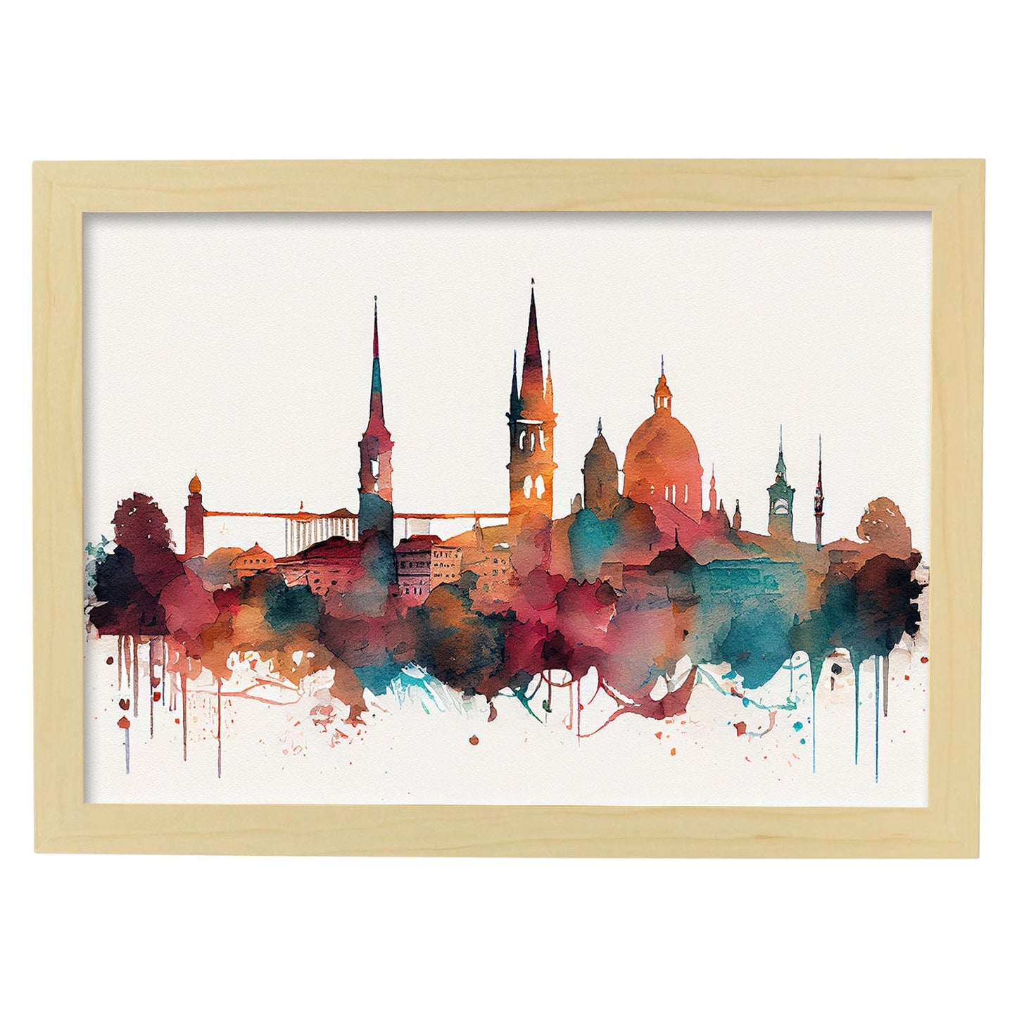 Nacnic watercolor of a skyline of the city of Zurich. Aesthetic Wall Art Prints for Bedroom or Living Room Design.-Artwork-Nacnic-A4-Marco Madera Clara-Nacnic Estudio SL