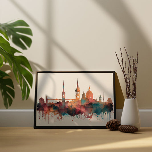 Nacnic watercolor of a skyline of the city of Zurich. Aesthetic Wall Art Prints for Bedroom or Living Room Design.-Artwork-Nacnic-A4-Sin Marco-Nacnic Estudio SL