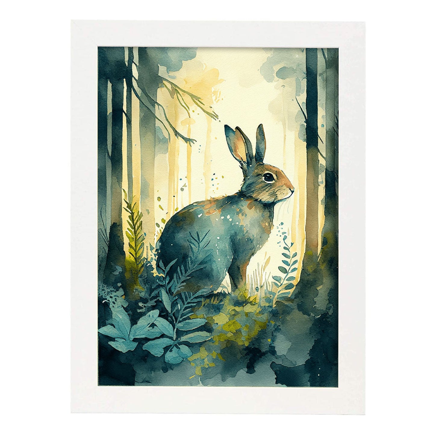 Nacnic Watercolor of Bunny in the forest_2. Aesthetic Wall Art Prints for Bedroom or Living Room Design.