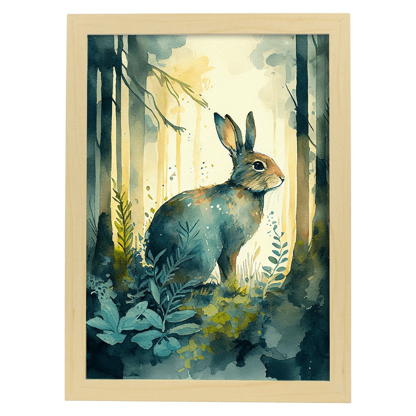 Nacnic Watercolor of Bunny in the forest_2. Aesthetic Wall Art Prints for Bedroom or Living Room Design.