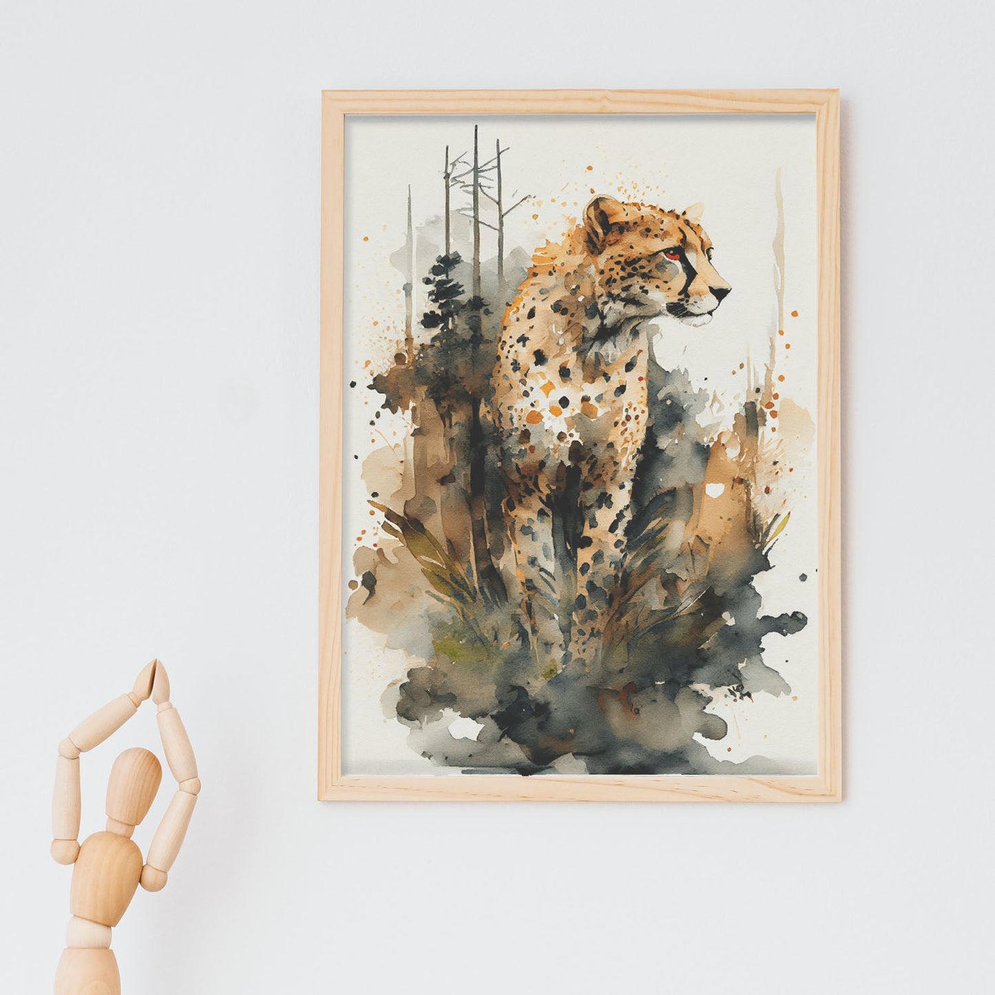 Nacnic Watercolor of Cheetah in the forest_2. Aesthetic Wall Art Prints for Bedroom or Living Room Design.