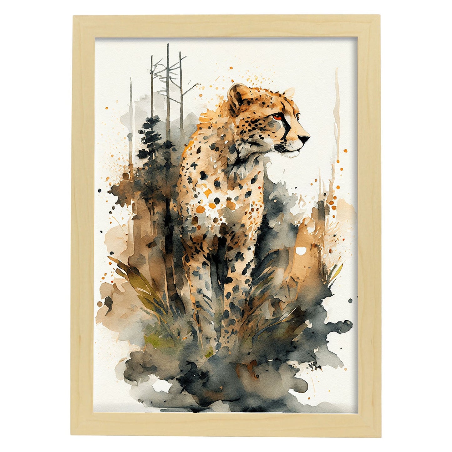 Nacnic Watercolor of Cheetah in the forest_2. Aesthetic Wall Art Prints for Bedroom or Living Room Design.