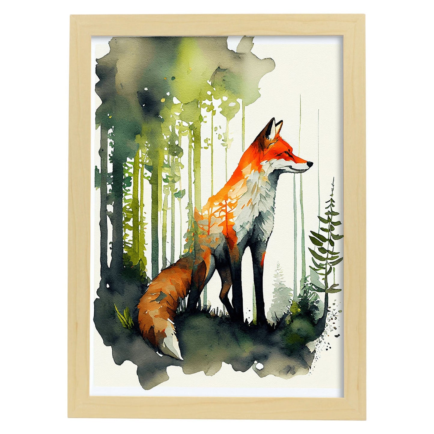 Nacnic Watercolor of Fox in the forest_1. Aesthetic Wall Art Prints for Bedroom or Living Room Design.