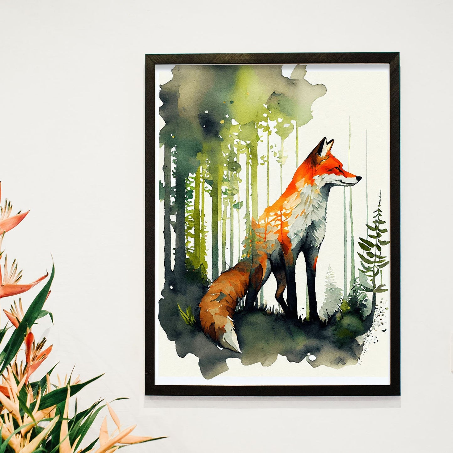 Nacnic Watercolor of Fox in the forest_1. Aesthetic Wall Art Prints for Bedroom or Living Room Design.