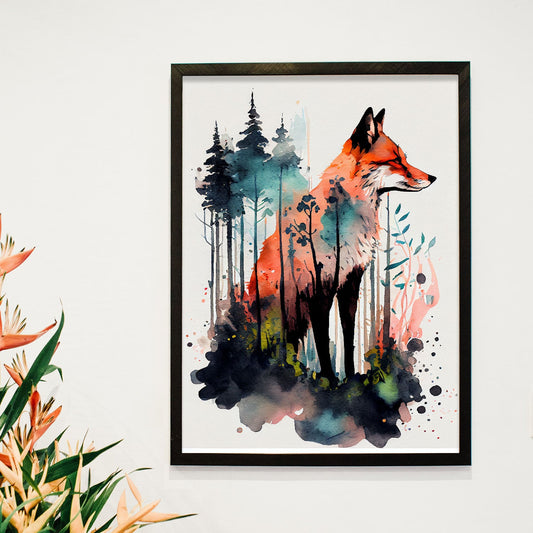 Nacnic Watercolor of Fox in the forest_2. Aesthetic Wall Art Prints for Bedroom or Living Room Design.