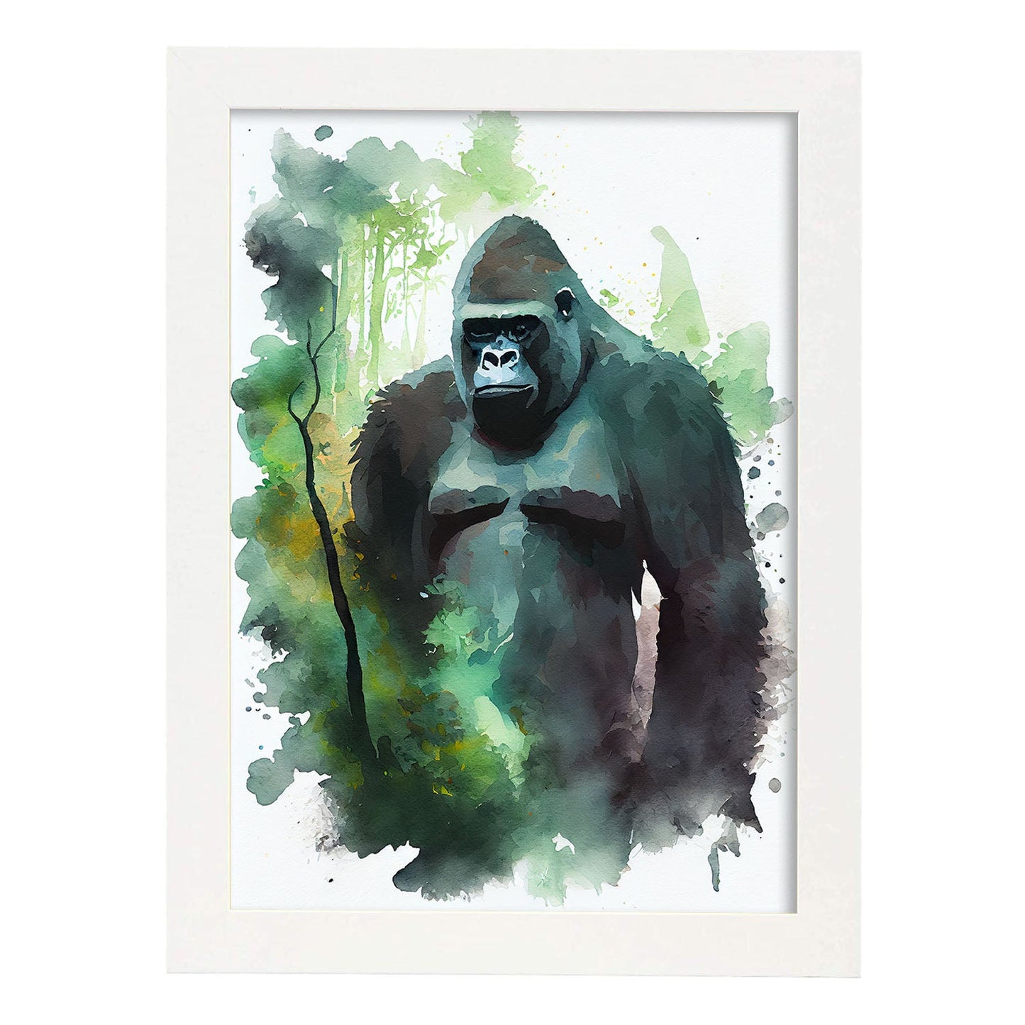 Nacnic Watercolor of Gorilla in the forest. Aesthetic Wall Art Prints for Bedroom or Living Room Design.