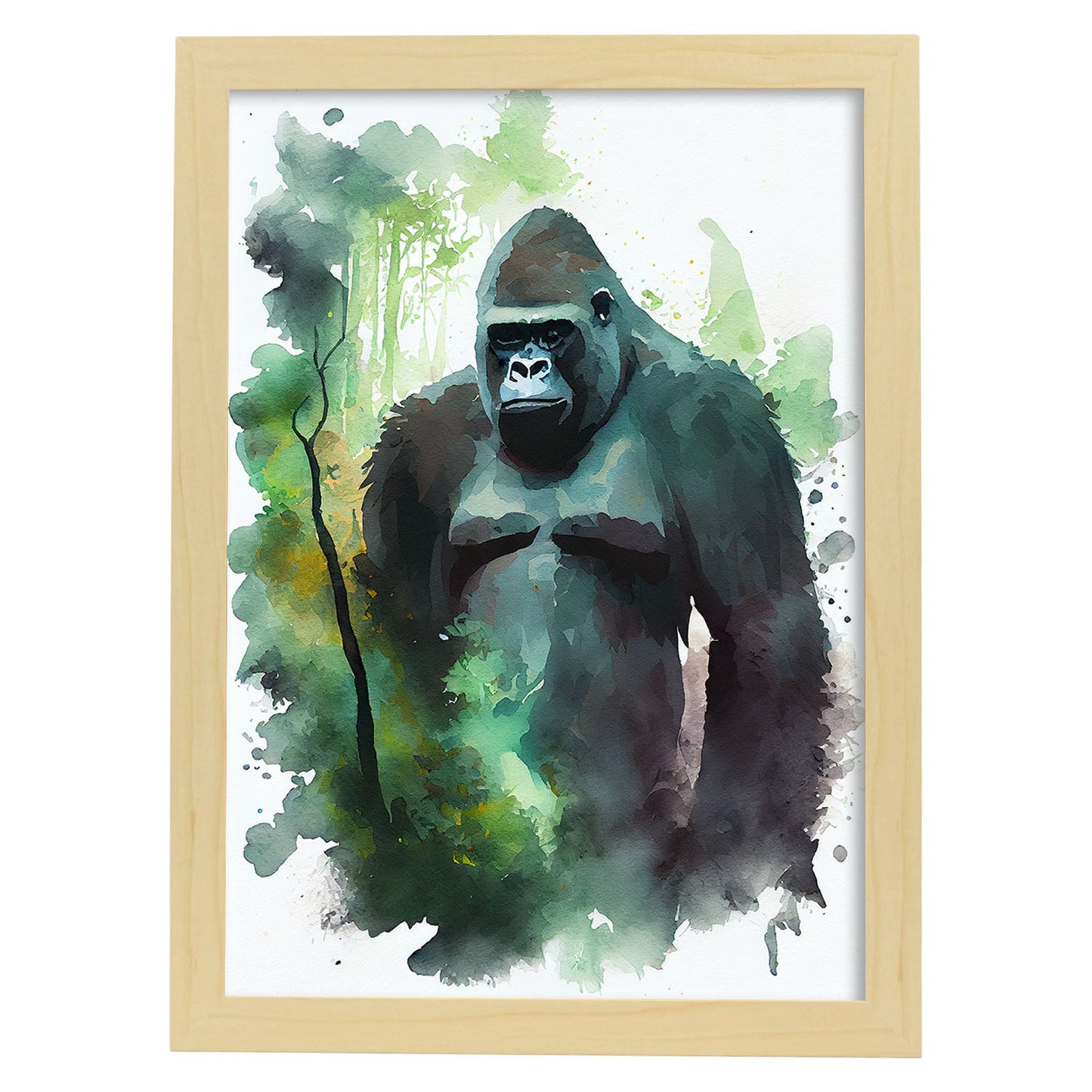 Lámina Acuarela de Gorila en el Bosque Nacnic