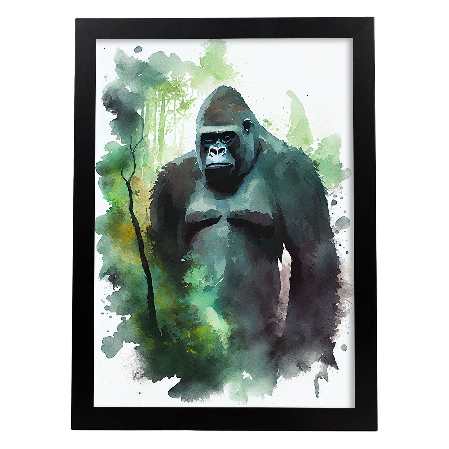 Nacnic Watercolor of Gorilla in the forest. Aesthetic Wall Art Prints for Bedroom or Living Room Design.
