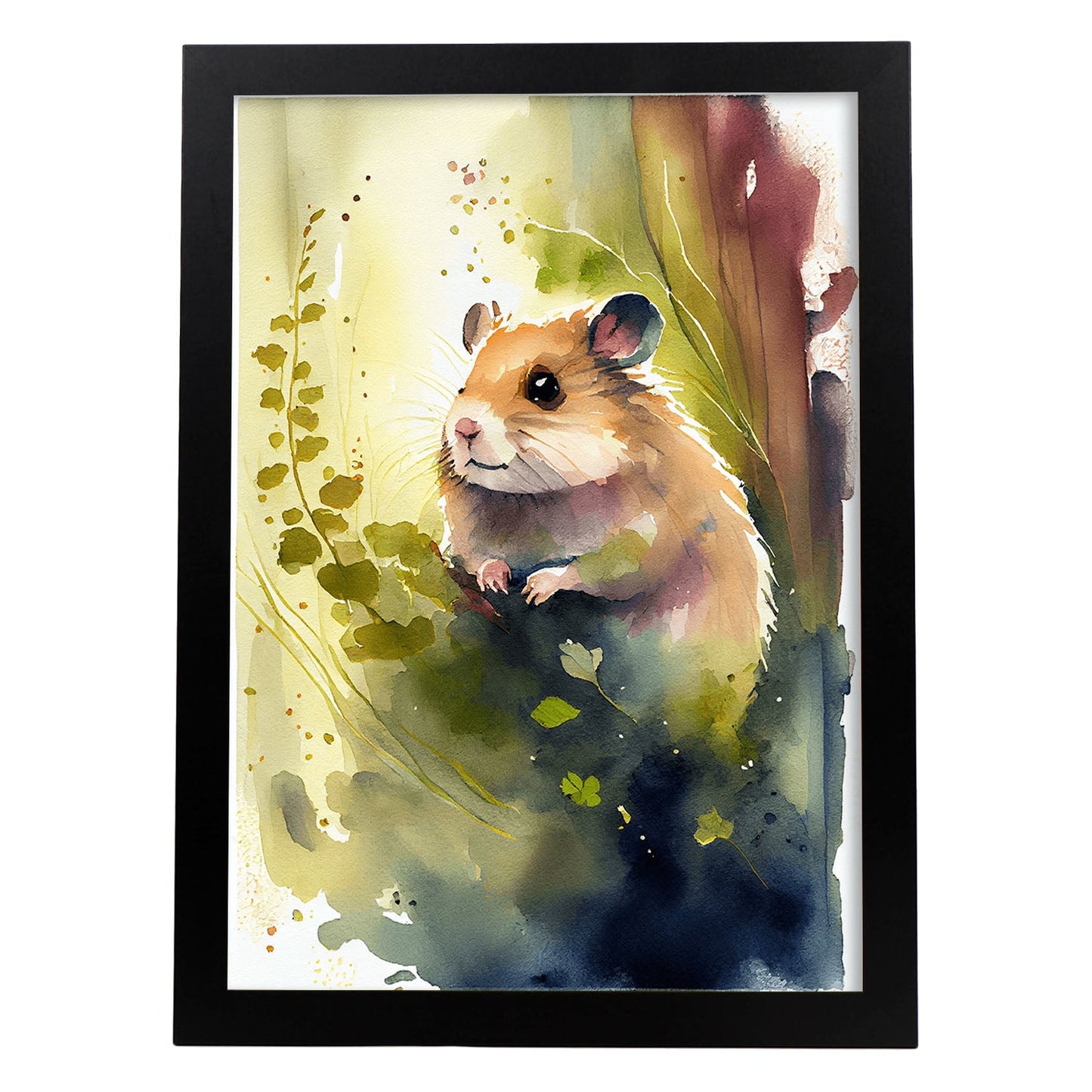 Nacnic Watercolor of Hamster in the forest_1. Aesthetic Wall Art Prints for Bedroom or Living Room Design.