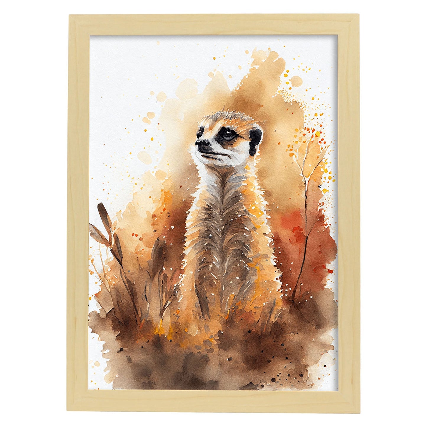 Nacnic Watercolor of Meerkat in the forest. Aesthetic Wall Art Prints for Bedroom or Living Room Design.