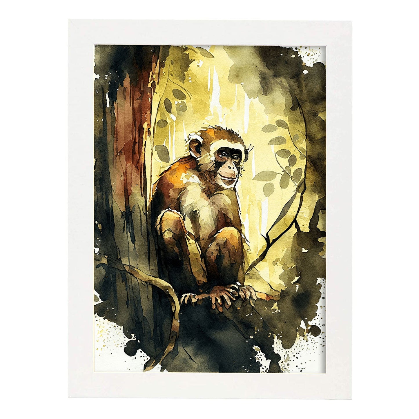 Nacnic Watercolor of Monkey in the forest. Aesthetic Wall Art Prints for Bedroom or Living Room Design.
