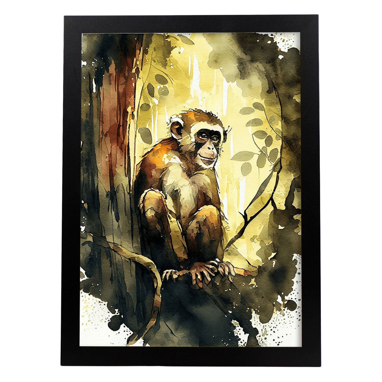 Nacnic Watercolor of Monkey in the forest. Aesthetic Wall Art Prints for Bedroom or Living Room Design.