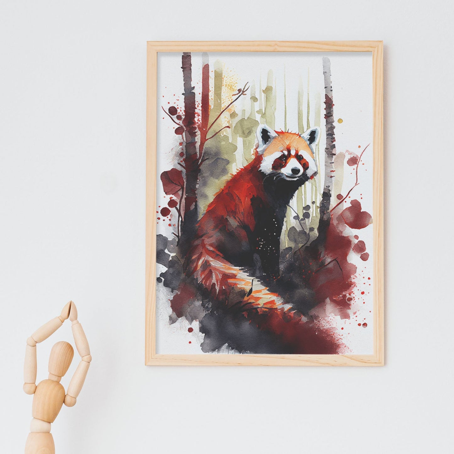 Lámina Nacnic de Panda Rojo en Acuarela en el Bosque