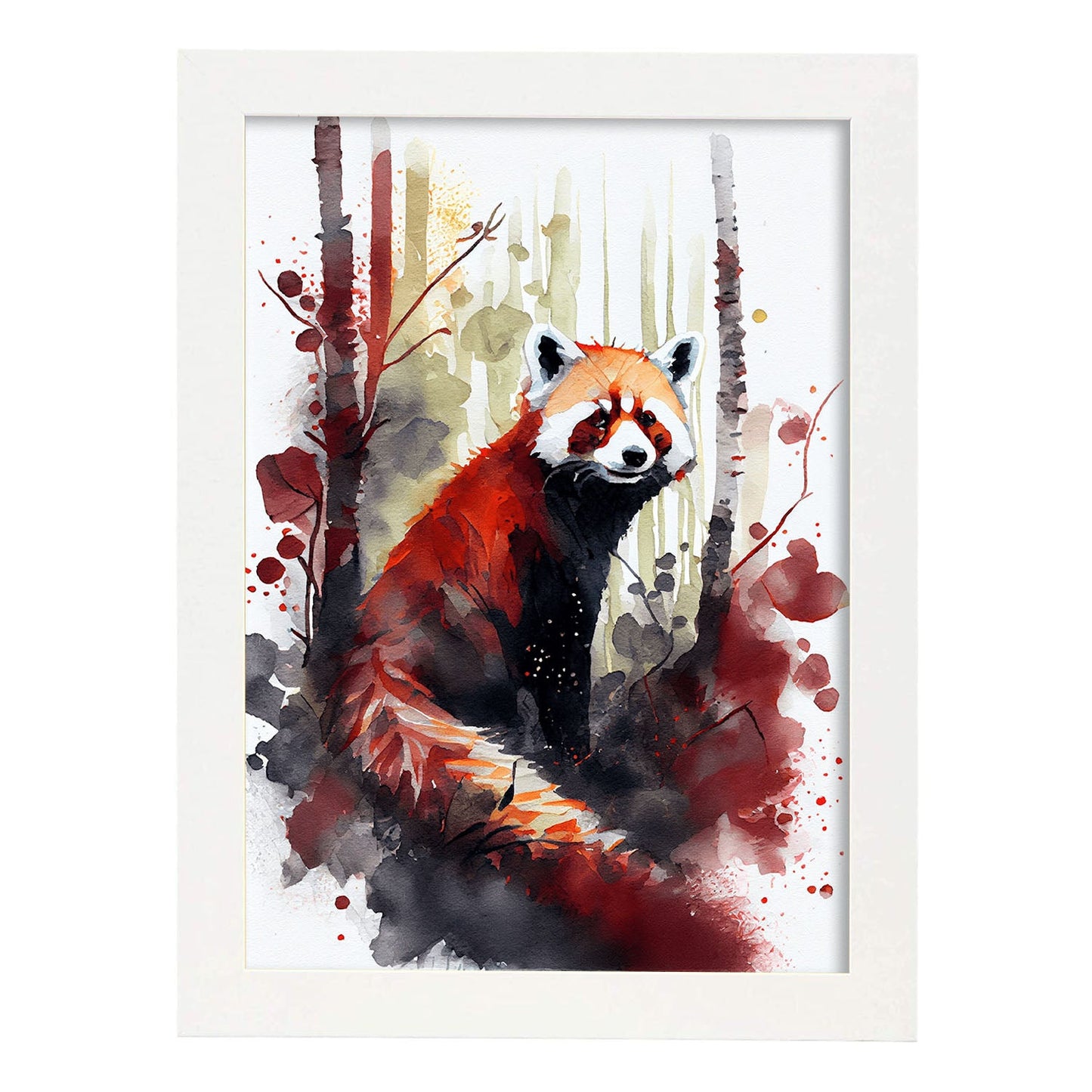 Lámina Nacnic de Panda Rojo en Acuarela en el Bosque