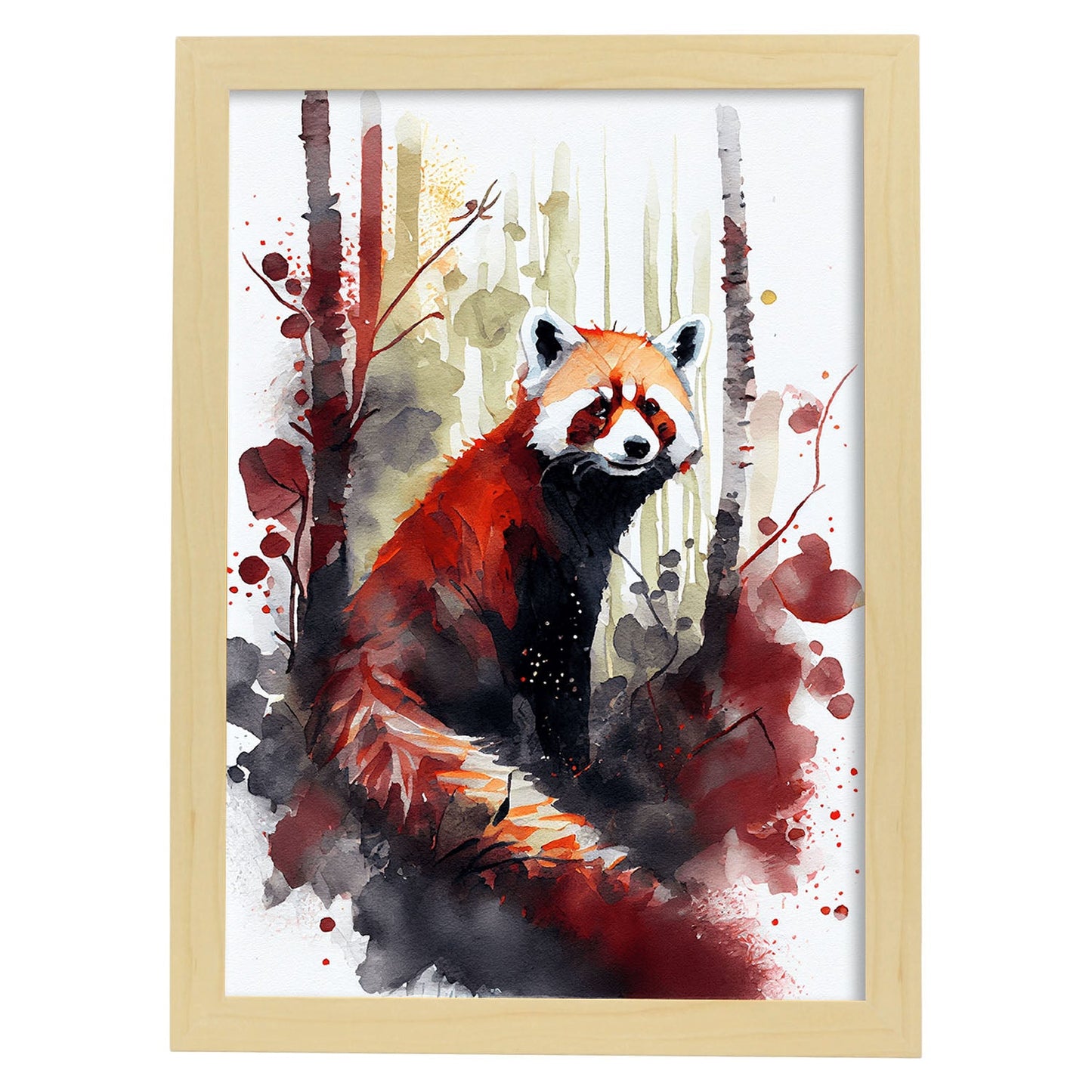 Nacnic Watercolor of Red Panda in the forest. Aesthetic Wall Art Prints for Bedroom or Living Room Design.