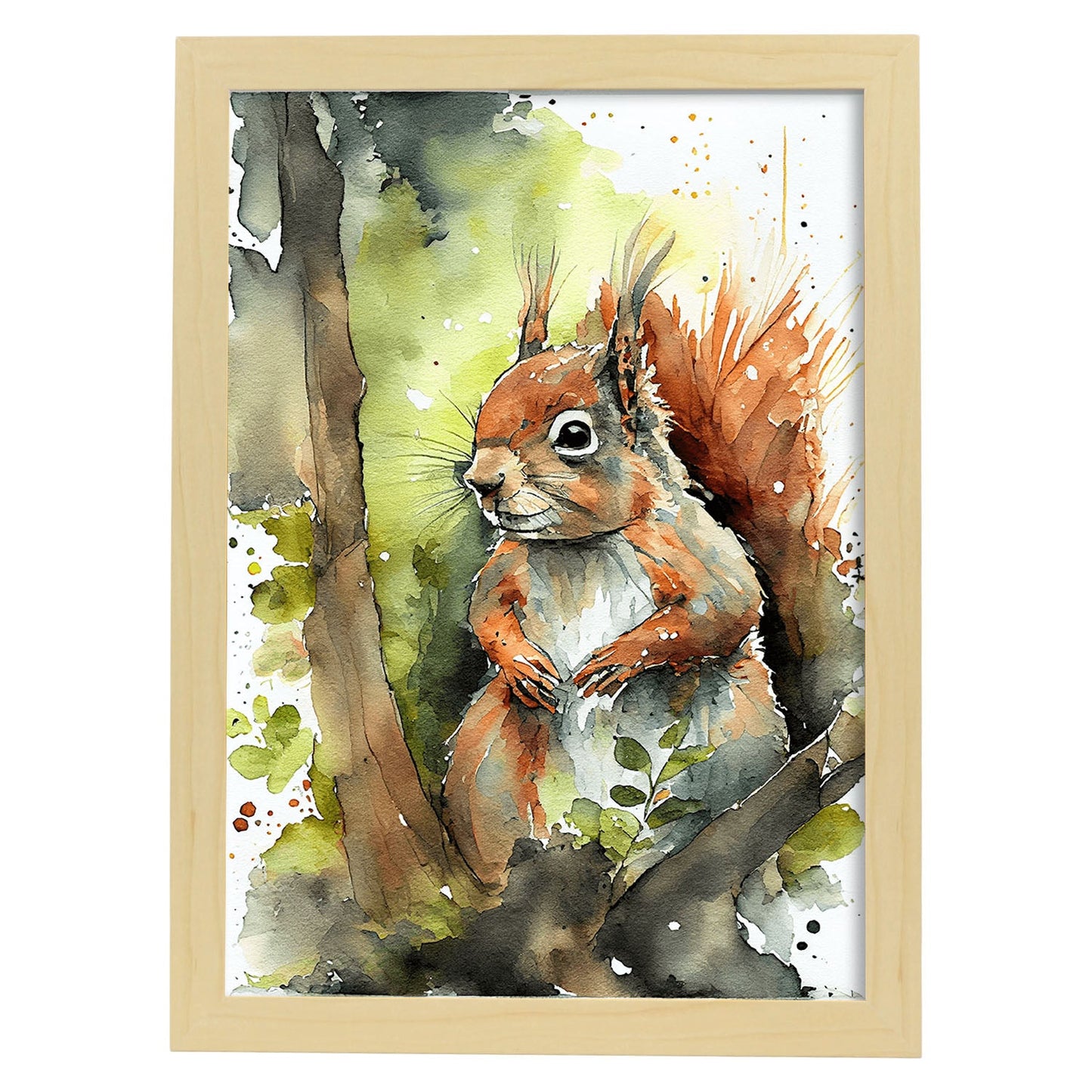 Nacnic Watercolor of Squirrel in the forest. Aesthetic Wall Art Prints for Bedroom or Living Room Design.