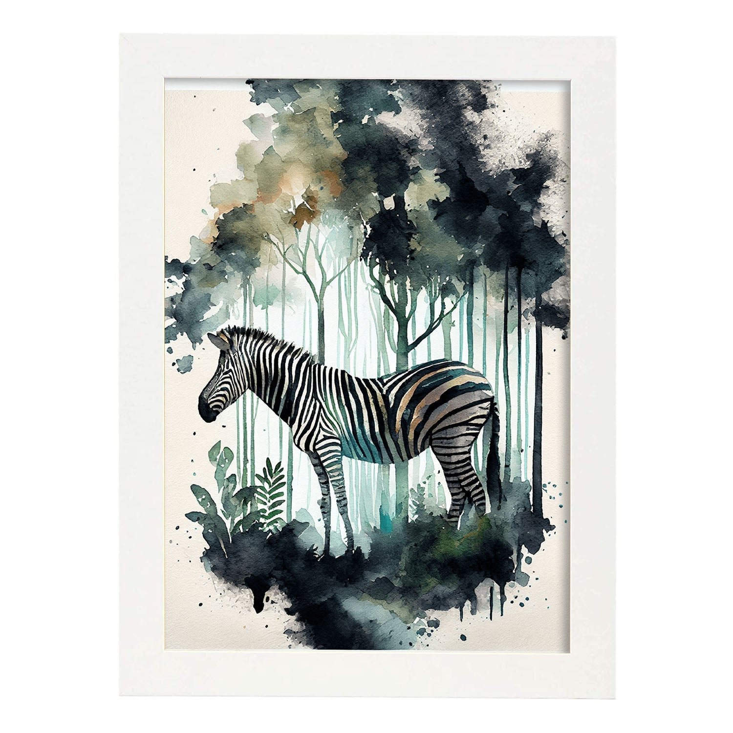 Nacnic Watercolor of Zebra in the forest. Aesthetic Wall Art Prints for Bedroom or Living Room Design.-Artwork-Nacnic-A4-Marco Blanco-Nacnic Estudio SL
