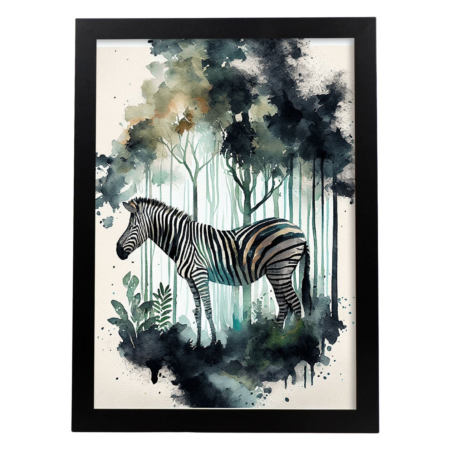 Nacnic Watercolor of Zebra in the forest. Aesthetic Wall Art Prints for Bedroom or Living Room Design.