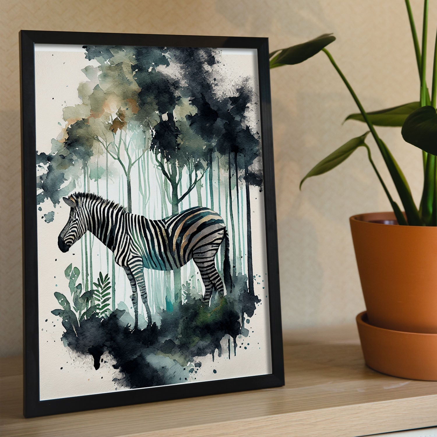 Nacnic Watercolor of Zebra in the forest. Aesthetic Wall Art Prints for Bedroom or Living Room Design.-Artwork-Nacnic-A4-Sin Marco-Nacnic Estudio SL