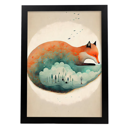 Nácnico abstracto durmiendo zorro esponjoso estilo precisionism thim. Estampados de arte de pared estético para el diseño de dormitorio o sala de estar.-Artwork-Nacnic-A4-Sin marco-Nacnic Estudio SL