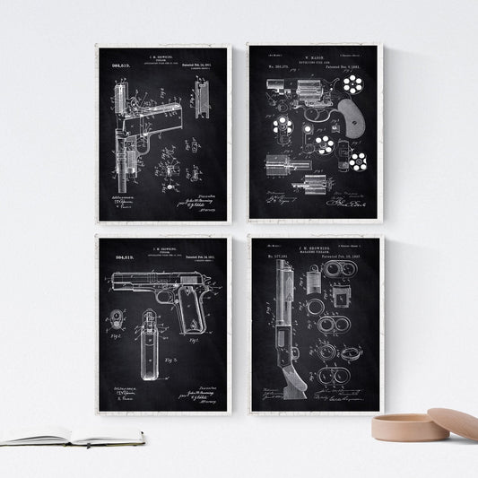 Negro - Pack de 4 Láminas con Patentes de Armas. Set de Posters con inventos y Patentes Antiguas.-Artwork-Nacnic-Nacnic Estudio SL