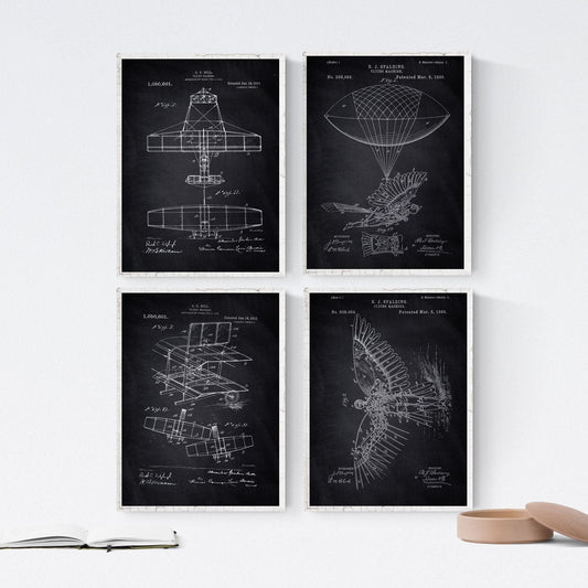 Negro - Pack de 4 Láminas con Patentes de Aviones. Set de Posters con inventos y Patentes Antiguas..-Artwork-Nacnic-Nacnic Estudio SL