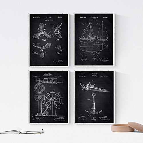 Negro - Pack de 4 Láminas con Patentes de Barcos. Set de Posters con inventos y Patentes Antiguas.-Artwork-Nacnic-Nacnic Estudio SL