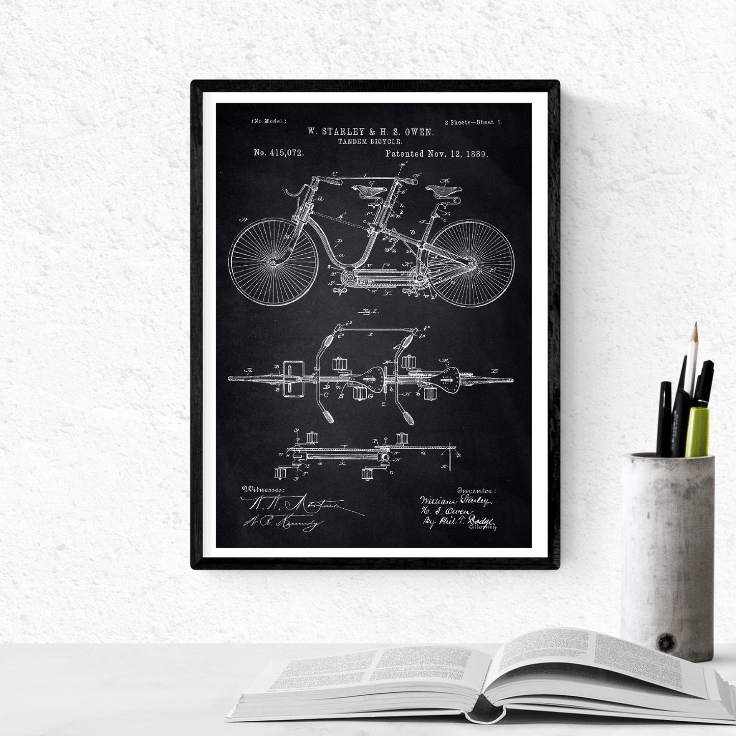 Negro - Pack de 4 láminas con Patentes de Bicicletas 2. Set de Posters con inventos y Patentes Antiguas.-Artwork-Nacnic-Nacnic Estudio SL