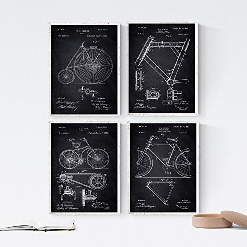 Negro - Pack de 4 láminas con Patentes de Bicicletas. Set de Posters con inventos y Patentes Antiguas.-Artwork-Nacnic-Nacnic Estudio SL