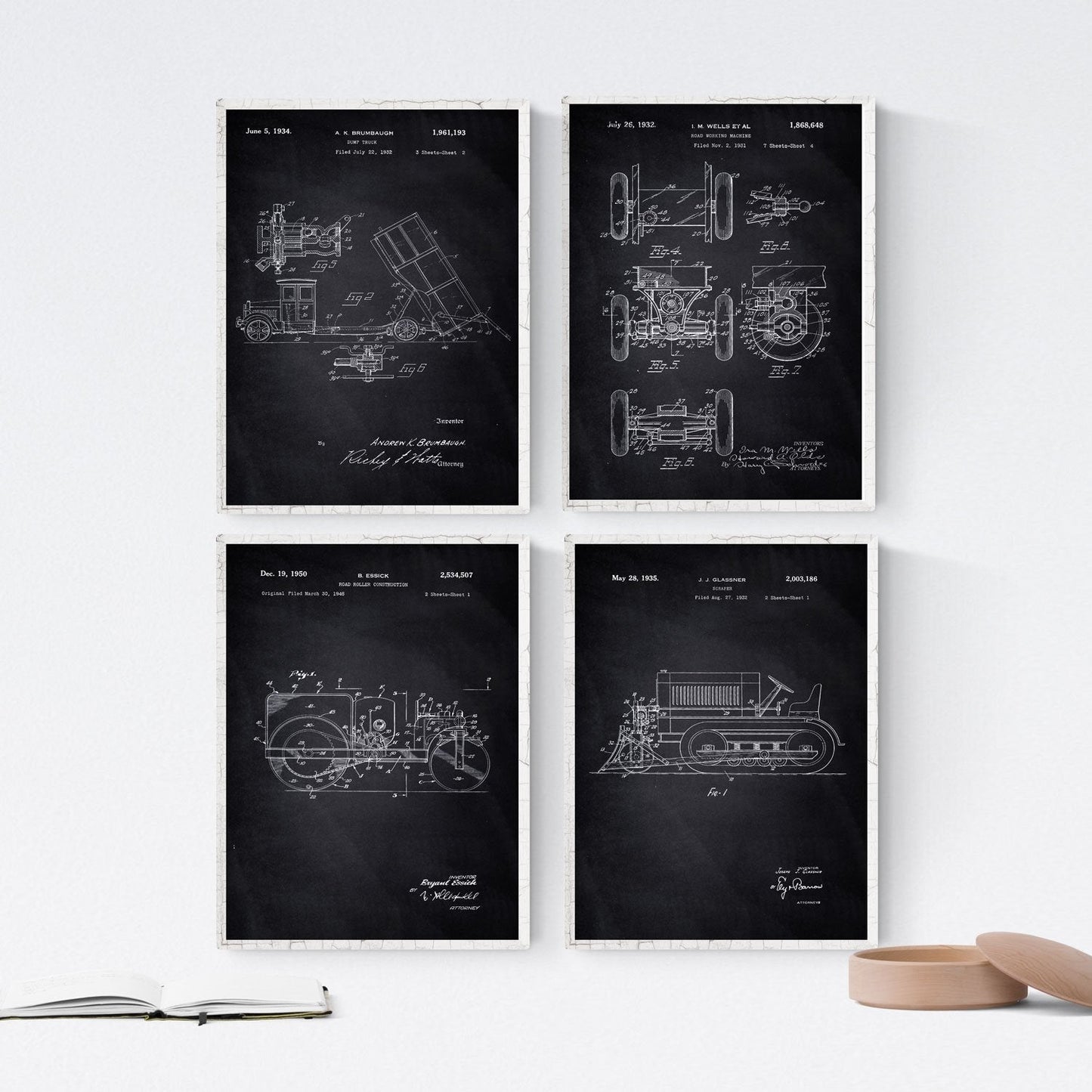 Negro - Pack de 4 Láminas con Patentes de Camiones. Set de Posters con inventos y Patentes Antiguas.-Artwork-Nacnic-Nacnic Estudio SL