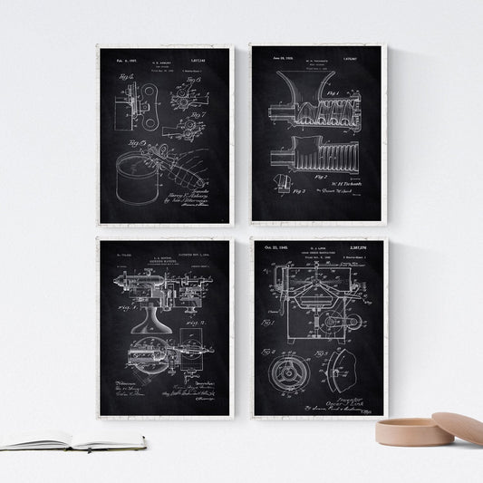 Negro - Pack de 4 Láminas con Patentes de Cocina. Set de Posters con inventos y Patentes Antiguas.-Artwork-Nacnic-Nacnic Estudio SL
