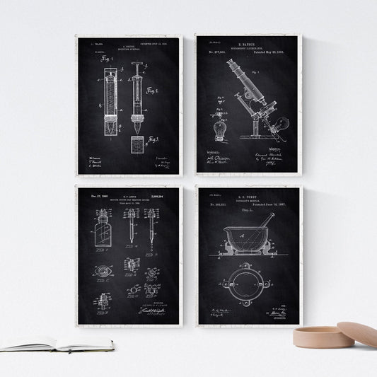 Negro - Pack de 4 láminas con Patentes de Farmacia. Set de Posters con inventos y Patentes Antiguas.-Artwork-Nacnic-Nacnic Estudio SL