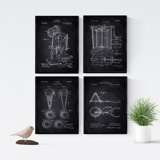 Negro - Pack de 4 Láminas con Patentes de Helado. Set de Posters con inventos y Patentes Antiguas.-Artwork-Nacnic-Nacnic Estudio SL