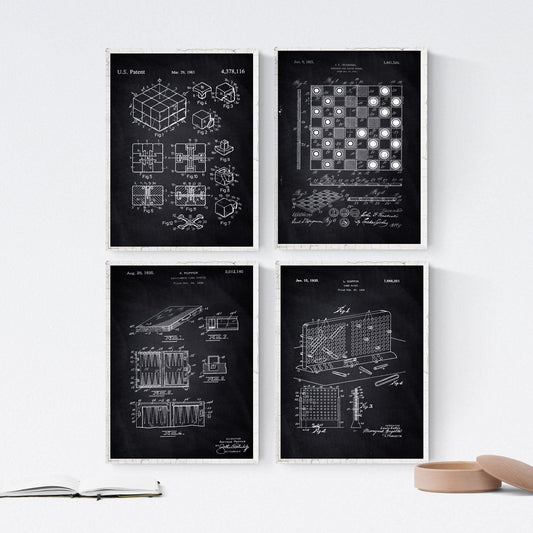 Negro - Pack de 4 Láminas con Patentes de Juegos DE Mesa. Set de Posters con inventos y Patentes Antiguas.-Artwork-Nacnic-Nacnic Estudio SL