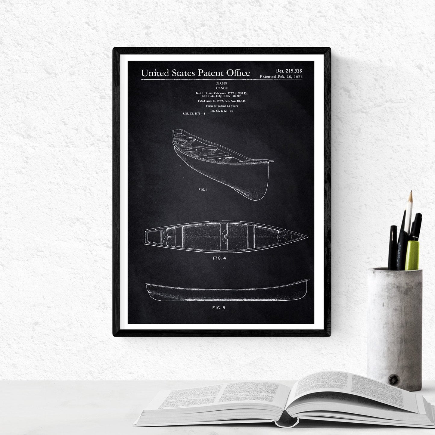 Negro - Pack de 4 Láminas con Patentes de Kayak. Set de Posters con inventos y Patentes Antiguas.-Artwork-Nacnic-Nacnic Estudio SL