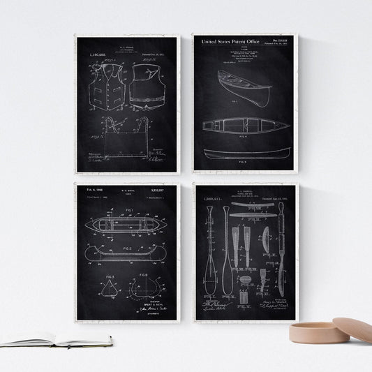 Negro - Pack de 4 Láminas con Patentes de Kayak. Set de Posters con inventos y Patentes Antiguas.-Artwork-Nacnic-Nacnic Estudio SL