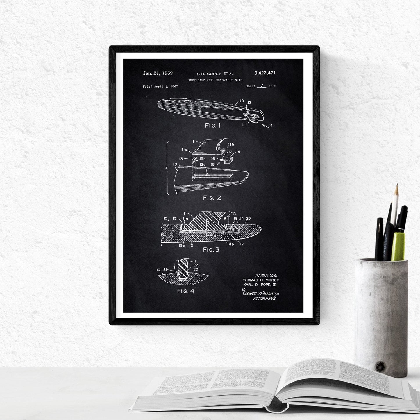 Negro - Pack de 4 Láminas con Patentes de Surf. Set de Posters con inventos y Patentes Antiguas.-Artwork-Nacnic-Nacnic Estudio SL