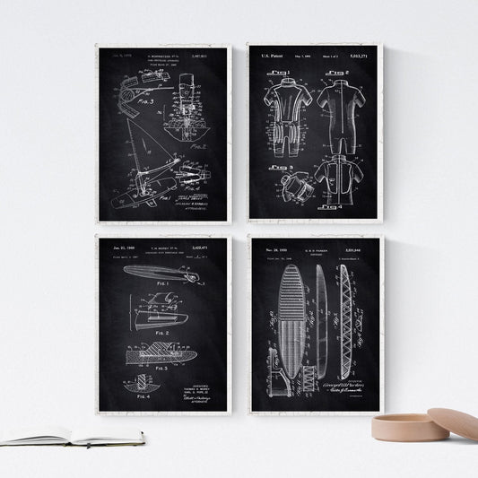 Negro - Pack de 4 Láminas con Patentes de Surf. Set de Posters con inventos y Patentes Antiguas.-Artwork-Nacnic-Nacnic Estudio SL