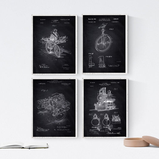 Negro - Pack de 4 Láminas con Patentes de Vehículos. Set de Posters con inventos y Patentes Antiguas.-Artwork-Nacnic-Nacnic Estudio SL