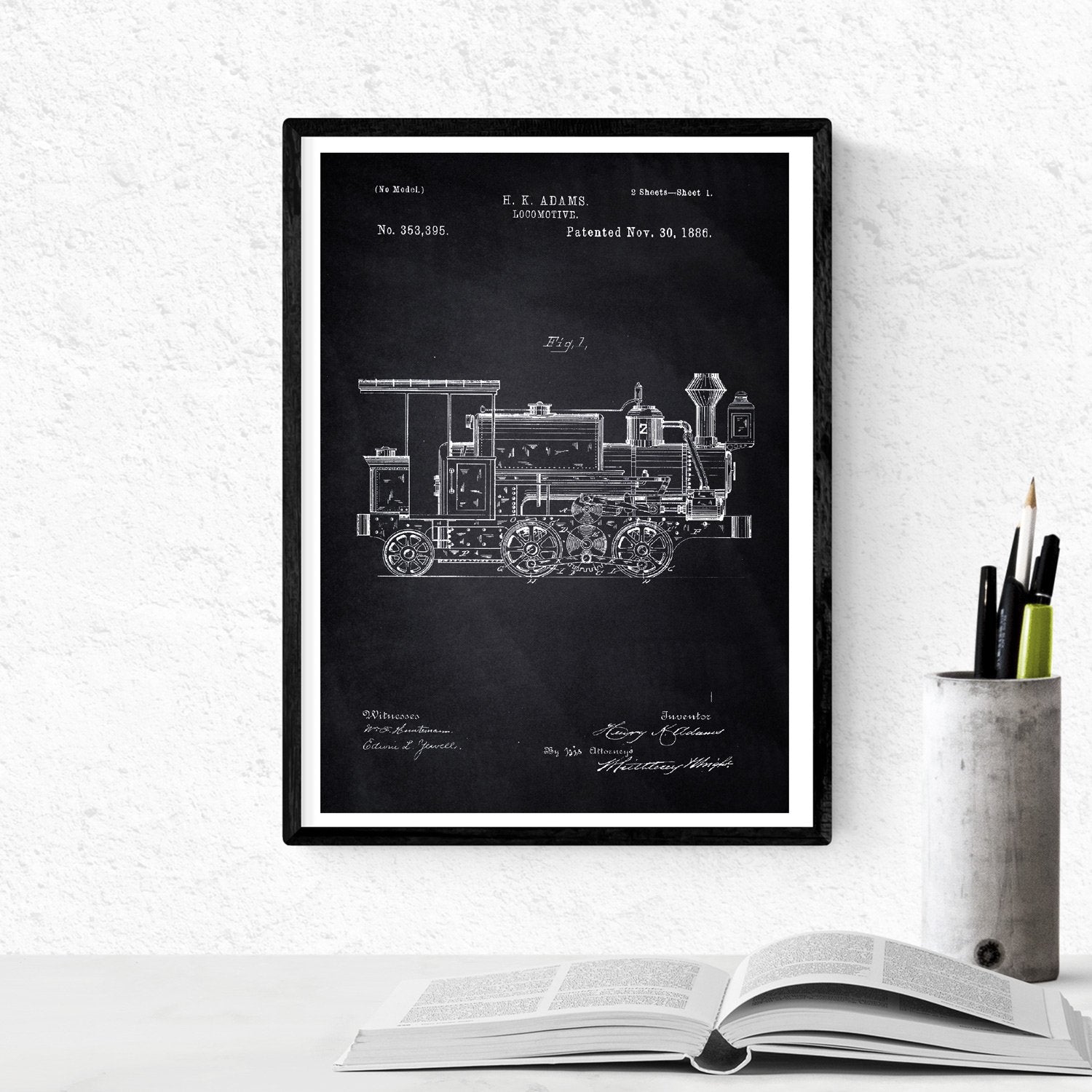 Negro - Pack de 4 láminas con Patentes del Ferrocarril. Set de Posters con inventos y Patentes Antiguas-Artwork-Nacnic-Nacnic Estudio SL