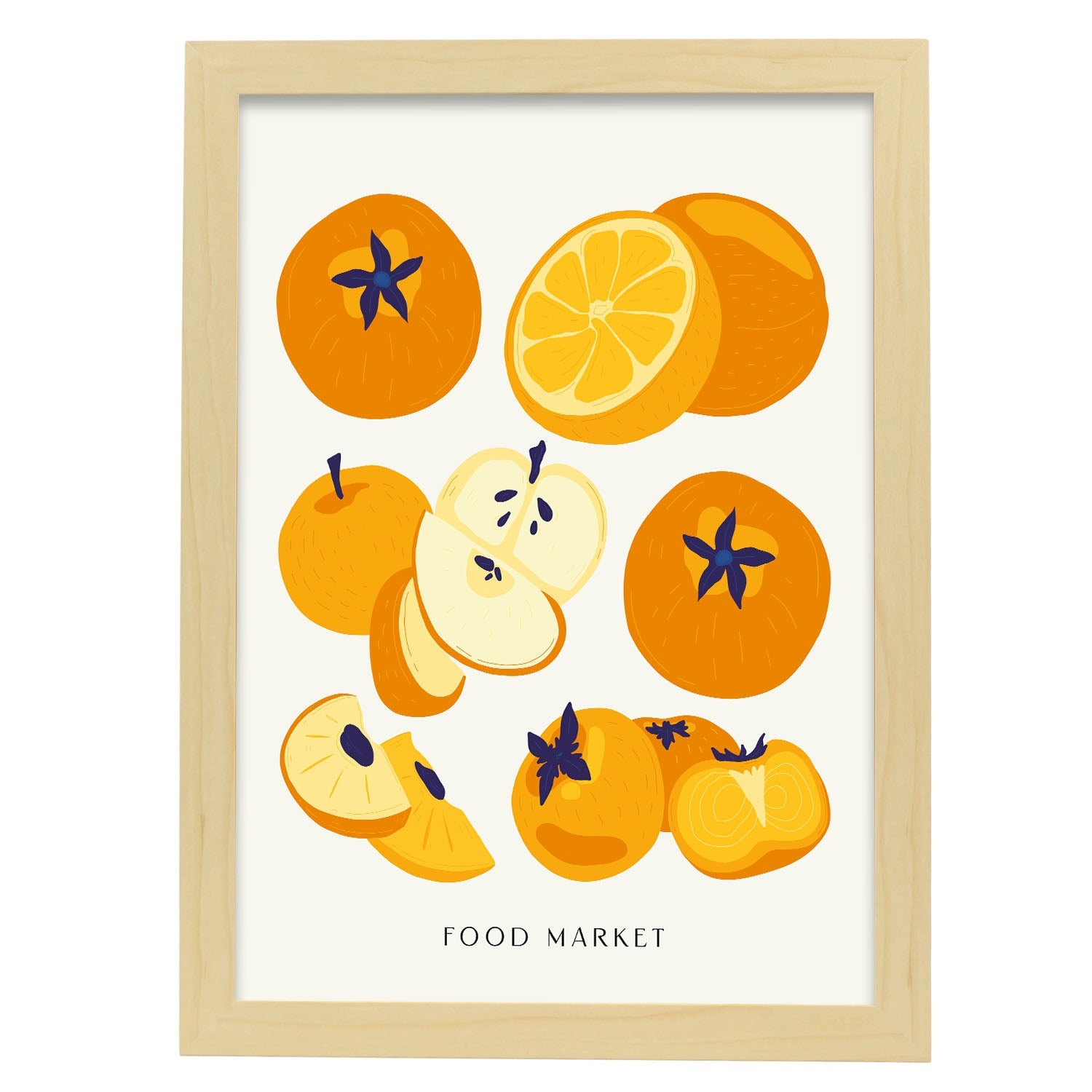 Orange Colored Fruits-Artwork-Nacnic-A3-Marco Madera clara-Nacnic Estudio SL