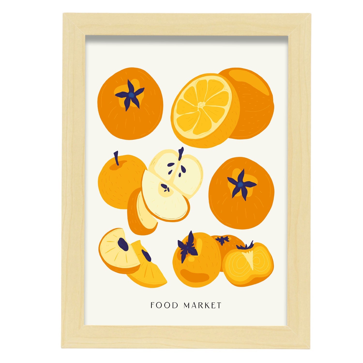 Orange Colored Fruits-Artwork-Nacnic-A4-Marco Madera clara-Nacnic Estudio SL