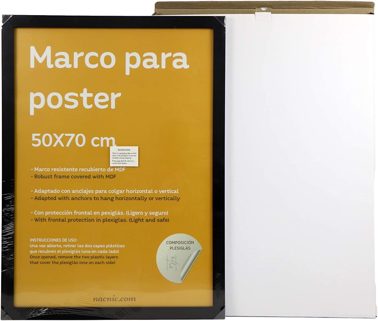 Pack 3 Marcos - Madera Mdf Negro y Vidrio Acrílico - 50x70 Cm Extra Gr –  Nacnic Estudio SL