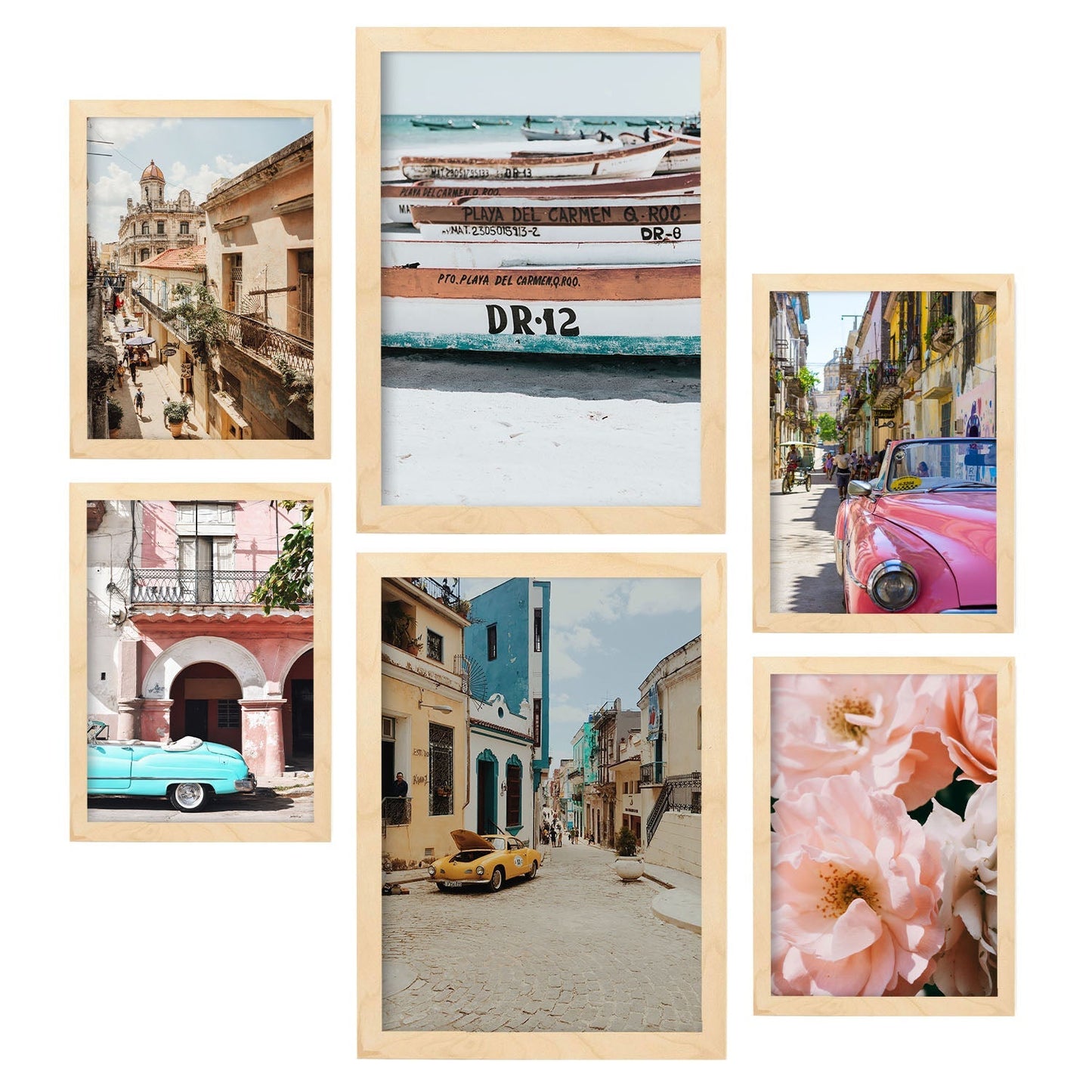 - Pack 6 Posters Ciudad Cuba - Láminas Decorativas de fotografia para Colgar en Pared Artística - Paisaje, Playa, Verano Cubano - A3 y A4 -Artwork-Nacnic-Marco Madera clara-Nacnic Estudio SL