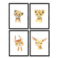 Pack de Cuatro láminas con Ilustraciones de Animales. Vaca Leon Leopardo Ciervo.-Artwork-Nacnic-Nacnic Estudio SL