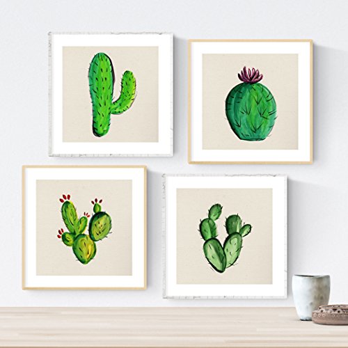 PACK de cuatro láminas de cactus. Posters cuadrados con imágenes estampadas. Dale un toque verde a tu hogar. Láminas de cactus para enmarcar. alta calidad-Artwork-Nacnic-Nacnic Estudio SL